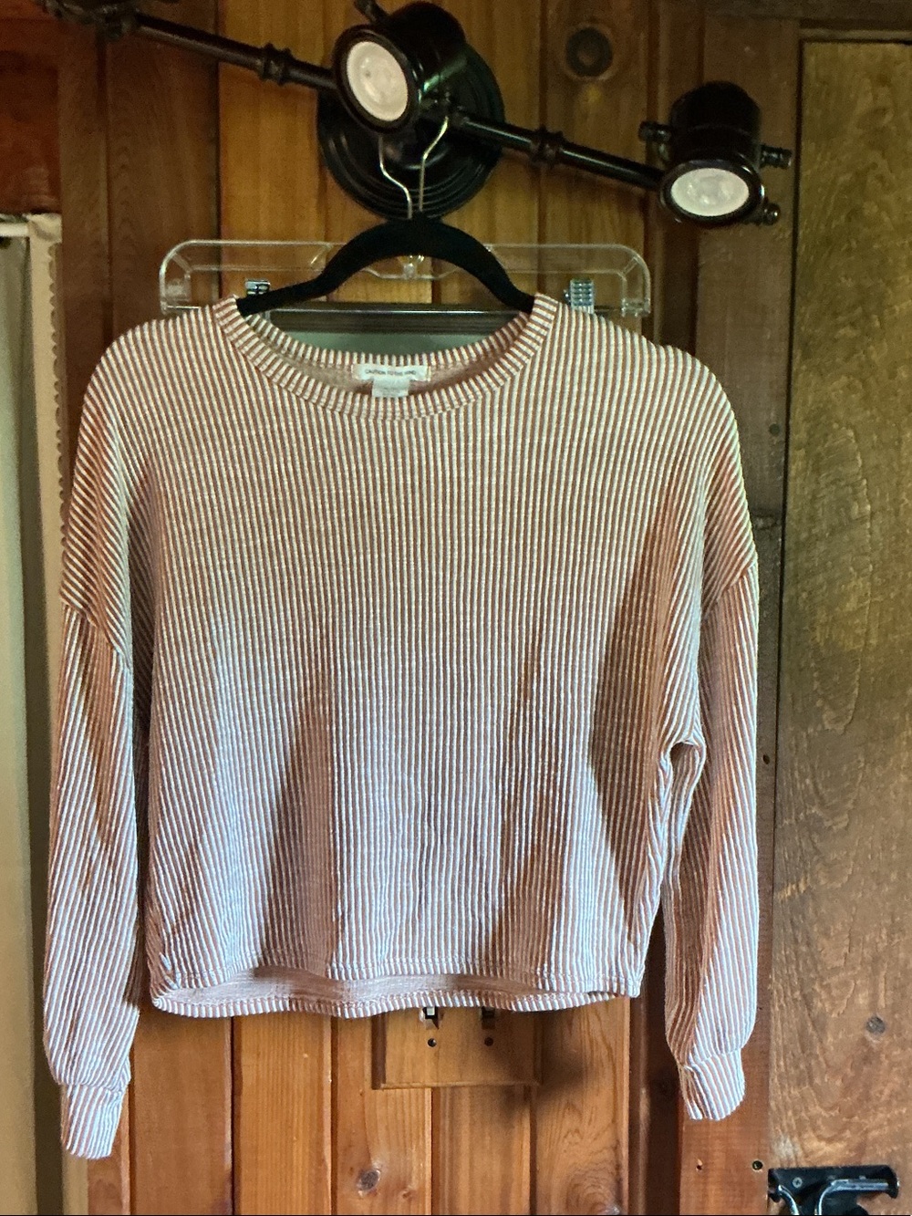 Caution To The Wind Cream and Rust Ribbed Long Sleeve Top